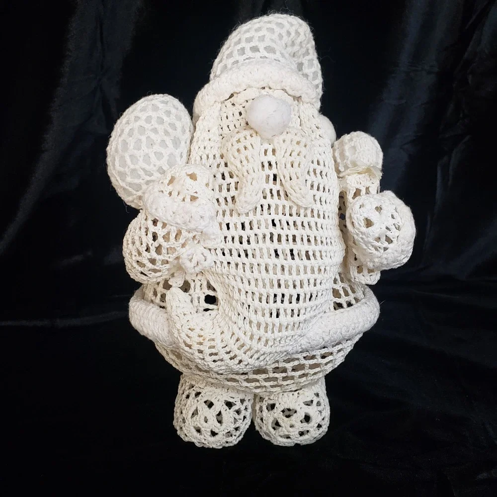 Crochet Lace Doily Christmas Santa Handmade Holiday Decor Shelf Sitter